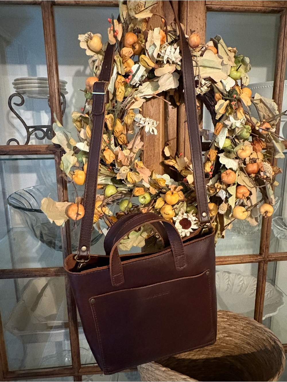 Portland Leather Dark Brown Crossbody Leather Tote